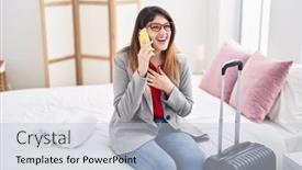  Presentation with business hotel - Presentation enhanced with young-hispanic-woman-business-worker background and a  colored foreground