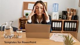  Presentation with overworked - Slides having young-hispanic-woman-business-worker background and a coral colored foreground