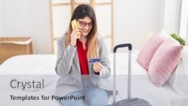  Presentation with business hotel - Slides with young-hispanic-woman-business-worker background and a  colored foreground