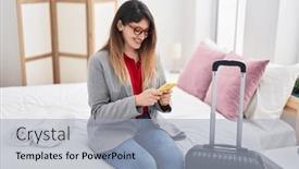  Presentation with business hotel - Presentation design with young-hispanic-woman-business-worker background and a light gray colored foreground