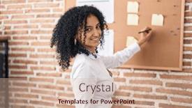  Presentation with cork - Slide deck enhanced with young-hispanic-woman-business-worker background and a soft green colored foreground