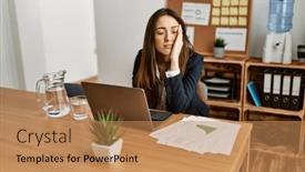  Presentation with overworked - PPT layouts enhanced with young-hispanic-woman-business-worker background and a coral colored foreground