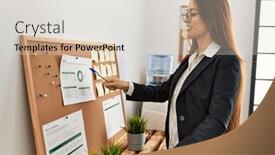  Presentation with corkboard - Slides having young-hispanic-woman-business-worker background and a lemonade colored foreground