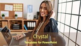  Presentation with call center - PPT theme having young-hispanic-woman-call-center background and a tawny brown colored foreground