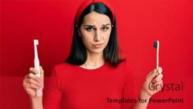  Presentation with normal - Amazing PPT theme having young-hispanic-woman-choosing-electric backdrop and a crimson colored foreground