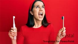  Presentation with normal - Beautiful PPT theme featuring young-hispanic-woman-choosing-electric backdrop and a crimson colored foreground