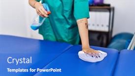  Presentation with physiotherapy - PPT theme with young-hispanic-woman-cleaning-massage background and a cobalt blue colored foreground