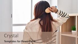  Presentation with hair - Slides featuring young-hispanic-woman-combing-hair background and a  colored foreground