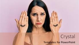  Presentation with woman crying - Presentation theme consisting of young-hispanic-woman-covering-eyes background and a coral colored foreground