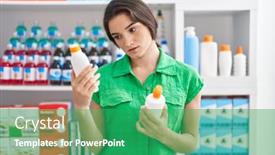  Presentation with lotion - Slide deck featuring young-hispanic-woman-customer-smiling background and a ocean colored foreground