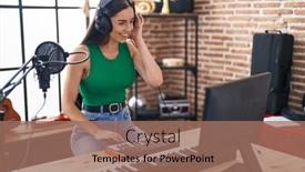  Presentation with music studio - Presentation enhanced with young-hispanic-woman-dj-playing background and a coral colored foreground