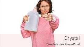  Presentation with laundry detergent - Slide set consisting of young-hispanic-woman-doing-laundry background and a coral colored foreground