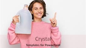  Presentation with laundry detergent - Slides enhanced with young-hispanic-woman-doing-laundry background and a coral colored foreground