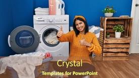  Presentation with laundry - Slides with young-hispanic-woman-doing-laundry background and a tawny brown colored foreground