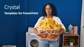  Presentation with laundry - Presentation theme consisting of young-hispanic-woman-doing-laundry background and a  colored foreground