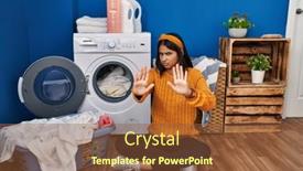  Presentation with forbidden - Slide deck enhanced with young-hispanic-woman-doing-laundry background and a tawny brown colored foreground