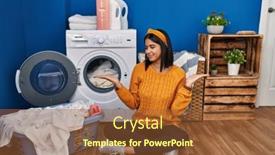  Presentation with comparison - Presentation design enhanced with young-hispanic-woman-doing-laundry background and a  colored foreground