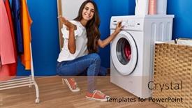  Presentation with hand washing - Presentation enhanced with young-hispanic-woman-doing-laundry background and a coral colored foreground