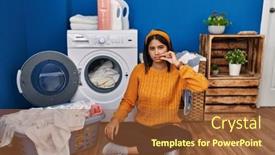  Presentation with lips mouth - Theme consisting of young-hispanic-woman-doing-laundry background and a tawny brown colored foreground