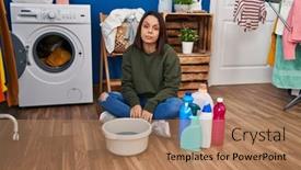  Presentation with hand washing - Presentation design with young-hispanic-woman-doing-laundry background and a coral colored foreground