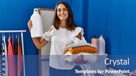  Presentation with laundry detergent - Slide set with young-hispanic-woman-doing-laundry background and a ocean colored foreground