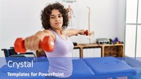  Presentation with rehabilitation - Presentation theme consisting of young-hispanic-woman-doing-rehabilitation background and a teal colored foreground