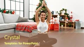  Presentation with christmas tree - Theme featuring young-hispanic-woman-doing-yoga background and a coral colored foreground