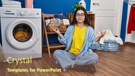 Presentation with laundry room - PPT theme consisting of young-hispanic-woman-doing-yoga background and a tawny brown colored foreground