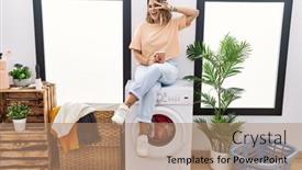  Presentation with waiting room - PPT layouts having young-hispanic-woman-drinking-coffee background and a coral colored foreground