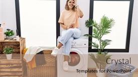  Presentation with hand washing - Presentation design featuring young-hispanic-woman-drinking-coffee background and a  colored foreground