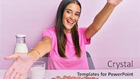  Presentation with almond milk - Colorful slide deck enhanced with young-hispanic-woman-drinking-healthy backdrop and a lemonade colored foreground