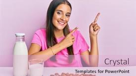  Presentation with almond milk - Presentation design having young-hispanic-woman-drinking-healthy background and a lemonade colored foreground