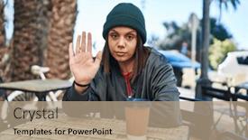  Presentation with defense - Slide set consisting of young-hispanic-woman-drinking background and a  colored foreground