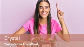  Presentation with cheesecake - Beautiful slide deck featuring young-hispanic-woman-eating-cheesecake backdrop and a coral colored foreground