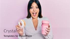  Presentation with eating - Presentation theme featuring young-hispanic-woman-eating-doughnut background and a lemonade colored foreground