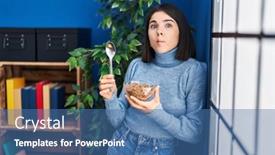  Presentation with healthy eating - Slide deck having young-hispanic-woman-eating-healthy background and a  colored foreground