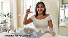  Presentation with confident young hispanic woman - PPT theme with young-hispanic-woman-eating-healthy background and a  colored foreground