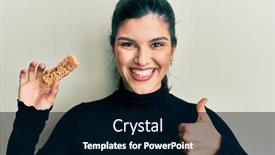  Presentation with energy bar - Audience pleasing PPT theme consisting of young-hispanic-woman-eating-protein backdrop and a black colored foreground