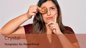  Presentation with sweet - Colorful presentation theme enhanced with young-hispanic-woman-eating-sweet backdrop and a red colored foreground