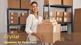  Presentation with ecommerce - Presentation design enhanced with young-hispanic-woman-ecommerce-business background and a coral colored foreground