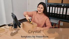  Presentation with ecommerce - Presentation design consisting of young-hispanic-woman-ecommerce-business background and a coral colored foreground