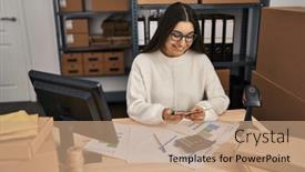  Presentation with ecommerce - Presentation theme consisting of young-hispanic-woman-ecommerce-business background and a coral colored foreground