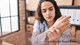  Presentation with ecommerce - Presentation having young-hispanic-woman-ecommerce-business background and a coral colored foreground