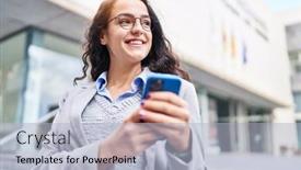  Presentation with executive - Presentation featuring young-hispanic-woman-executive-using background and a light blue colored foreground