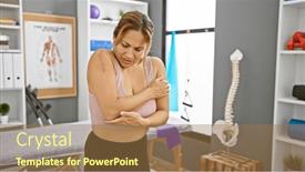  Presentation with rehabilitation - Slide set featuring young-hispanic-woman-experiencing-elbow and a coral colored foreground