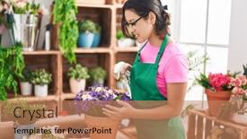  Presentation with diffuser - Theme consisting of young-hispanic-woman-florist-using background and a coral colored foreground