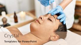  Presentation with treatment - Presentation theme featuring young-hispanic-woman-having-antiaging background and a coral colored foreground