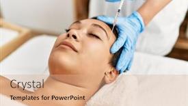  Presentation with treatment - PPT theme having young-hispanic-woman-having-antiaging background and a coral colored foreground