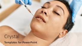  Presentation with hispanic - PPT theme having young-hispanic-woman-having-antiaging background and a coral colored foreground