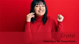  Presentation with hispanic - Colorful PPT theme enhanced with young-hispanic-woman-having-conversation backdrop and a crimson colored foreground